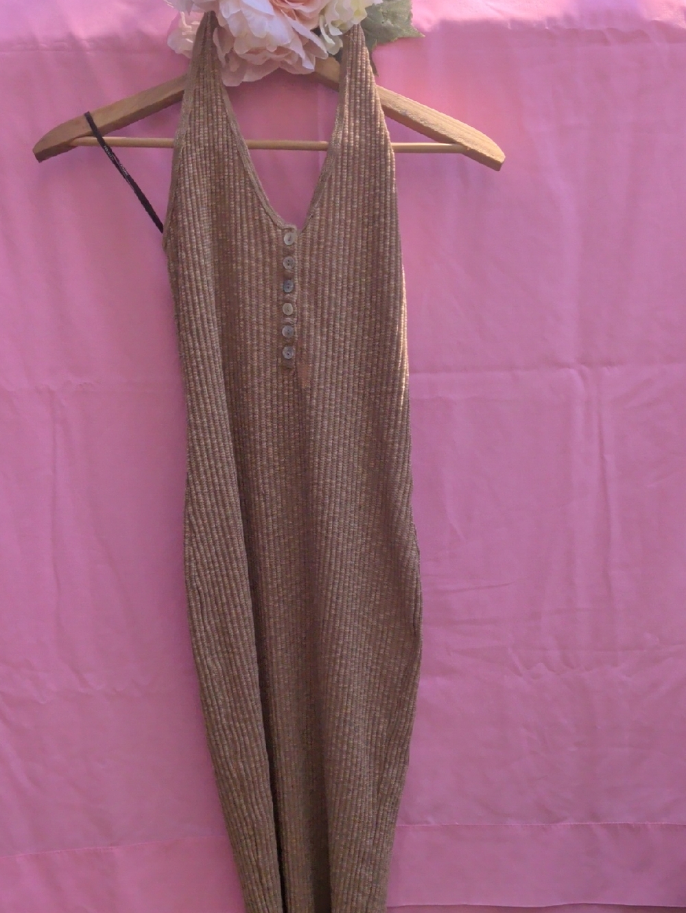 Forever 21 Ribbed‎ Halter Maxi Dress in Metallic Bronze